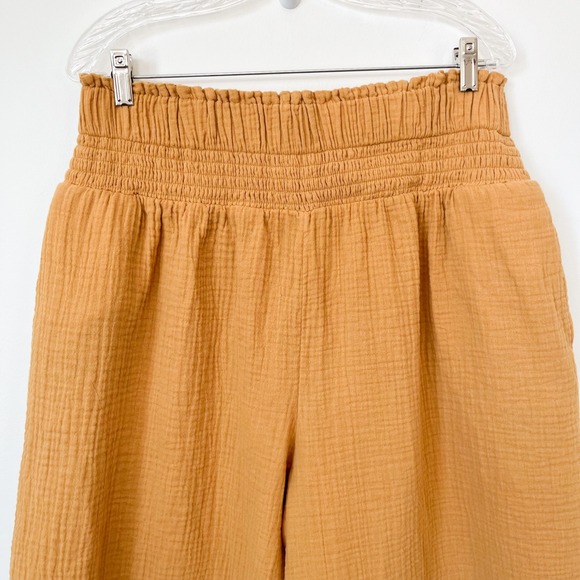 by Anthropologie Cotton Gauze Wide Leg Pull On Smocked Waist Pants Yellow LP - Picture 3 of 12